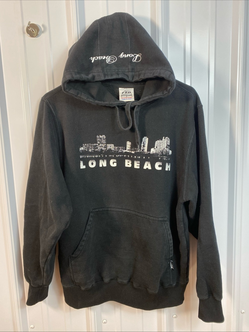 Men's Black Long Beach Graphic Crewneck Hoodie